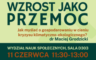 Wzrost jako przemoc. Jak myśleć o gospodarowaniu w cieniu kryzysu klimatyczno-ekologicznego? – wykład dr Macieja Grodzickiego